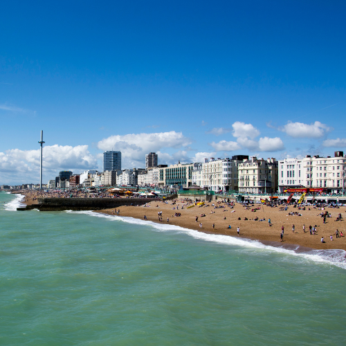 Sea front view of Brighton on a clear day